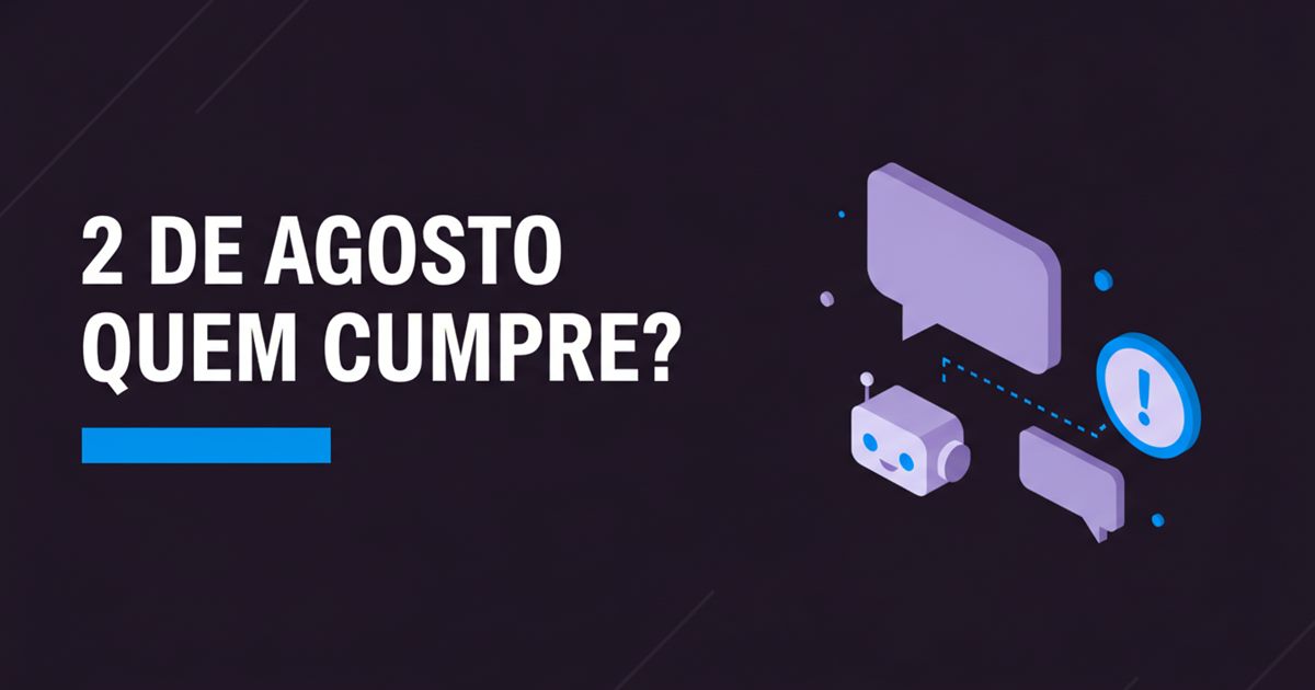 Ilustração de um chatbot e balões de conversa separados por uma linha, representando a distinção entre fornecedor e utilizador no AI Act