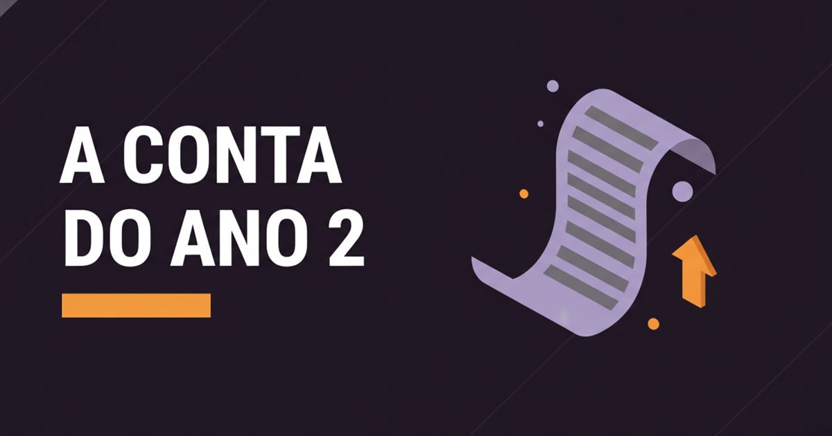 Ilustração de um recibo comprido com uma seta a subir, representando o custo anual de manter um site que aumenta no segundo ano