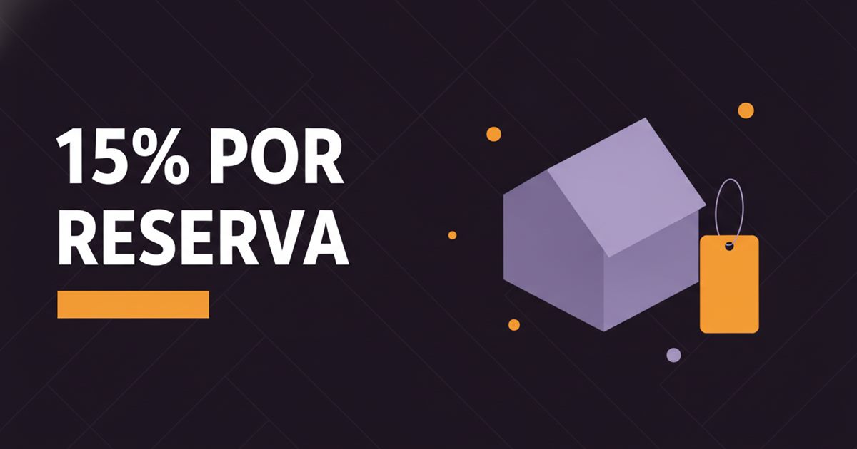 Ilustração de uma casa com uma etiqueta de preço laranja, representando a comissão cobrada pelas plataformas em cada reserva de alojamento local