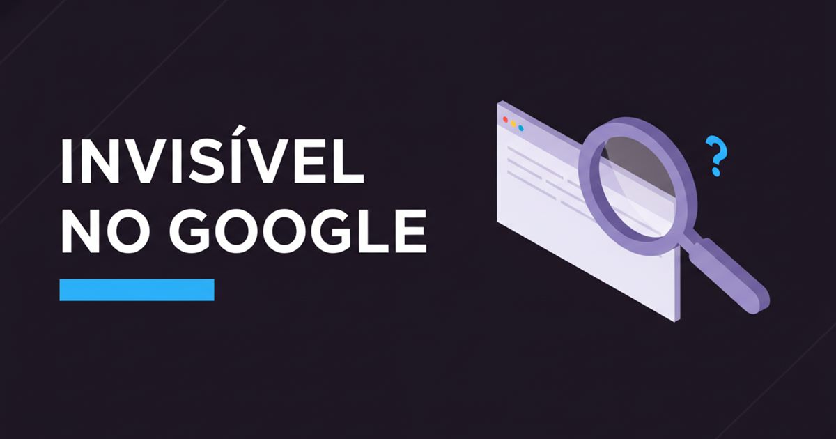 Ilustração de uma lupa sobre uma página de resultados de pesquisa vazia, representando um site que não aparece no Google
