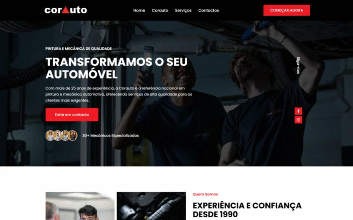Página principal do site de Corauto