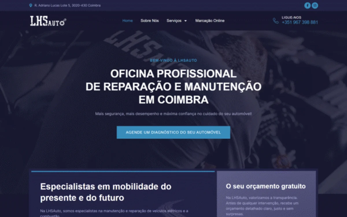 Página principal do site de LHS Auto