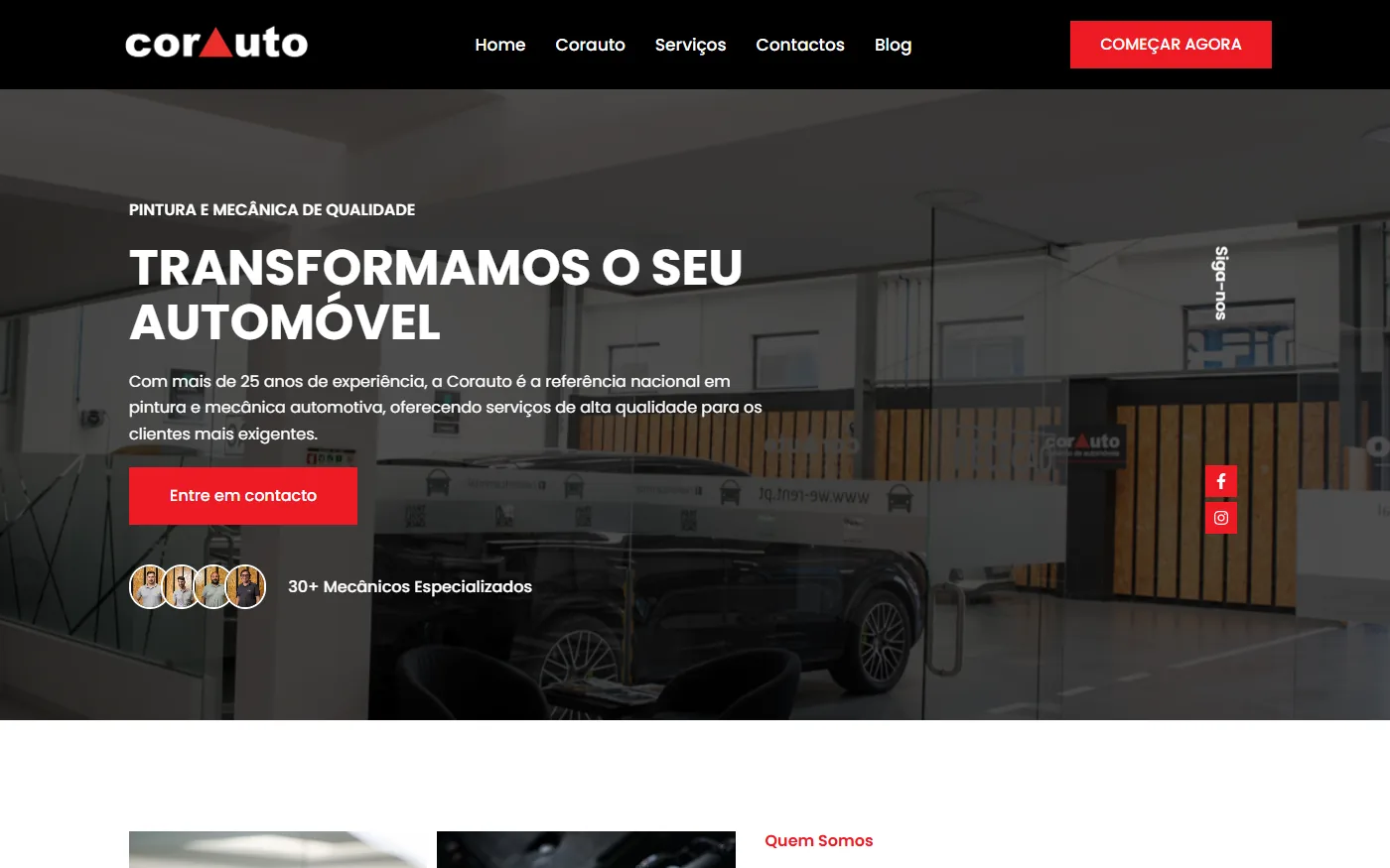 Página principal do site de Corauto