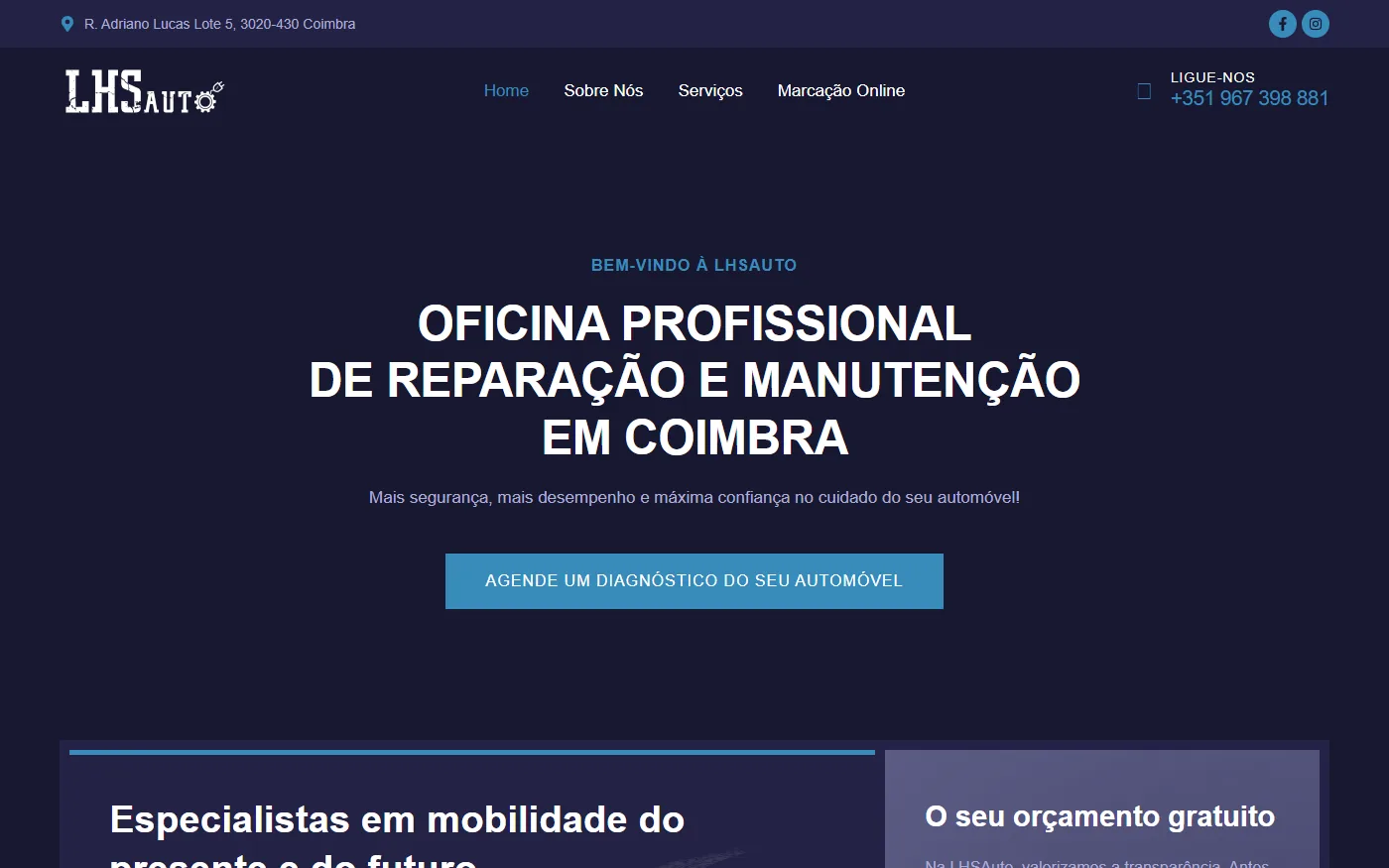 Página principal do site de LHS Auto
