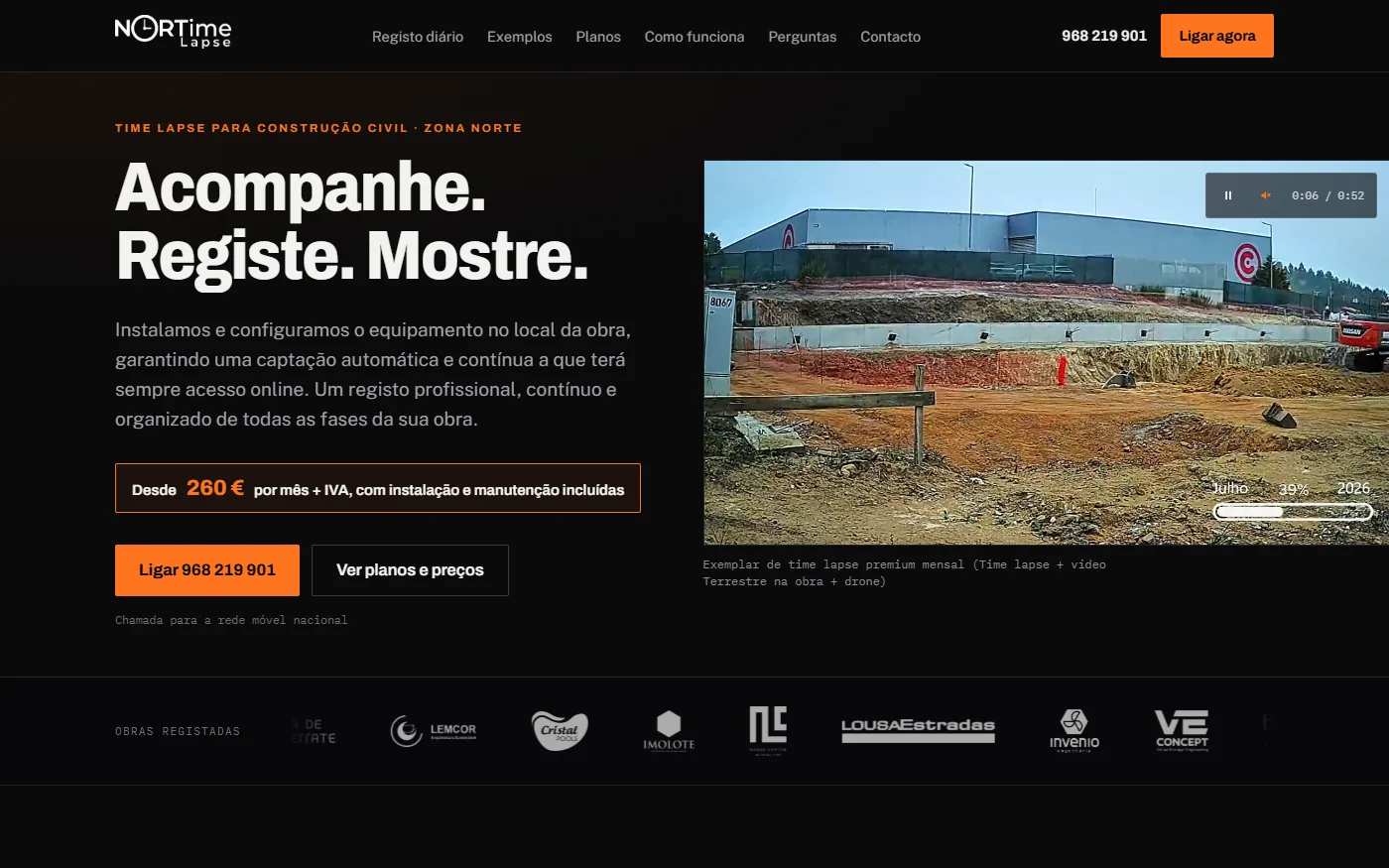 Página principal do site de NORTime Lapse