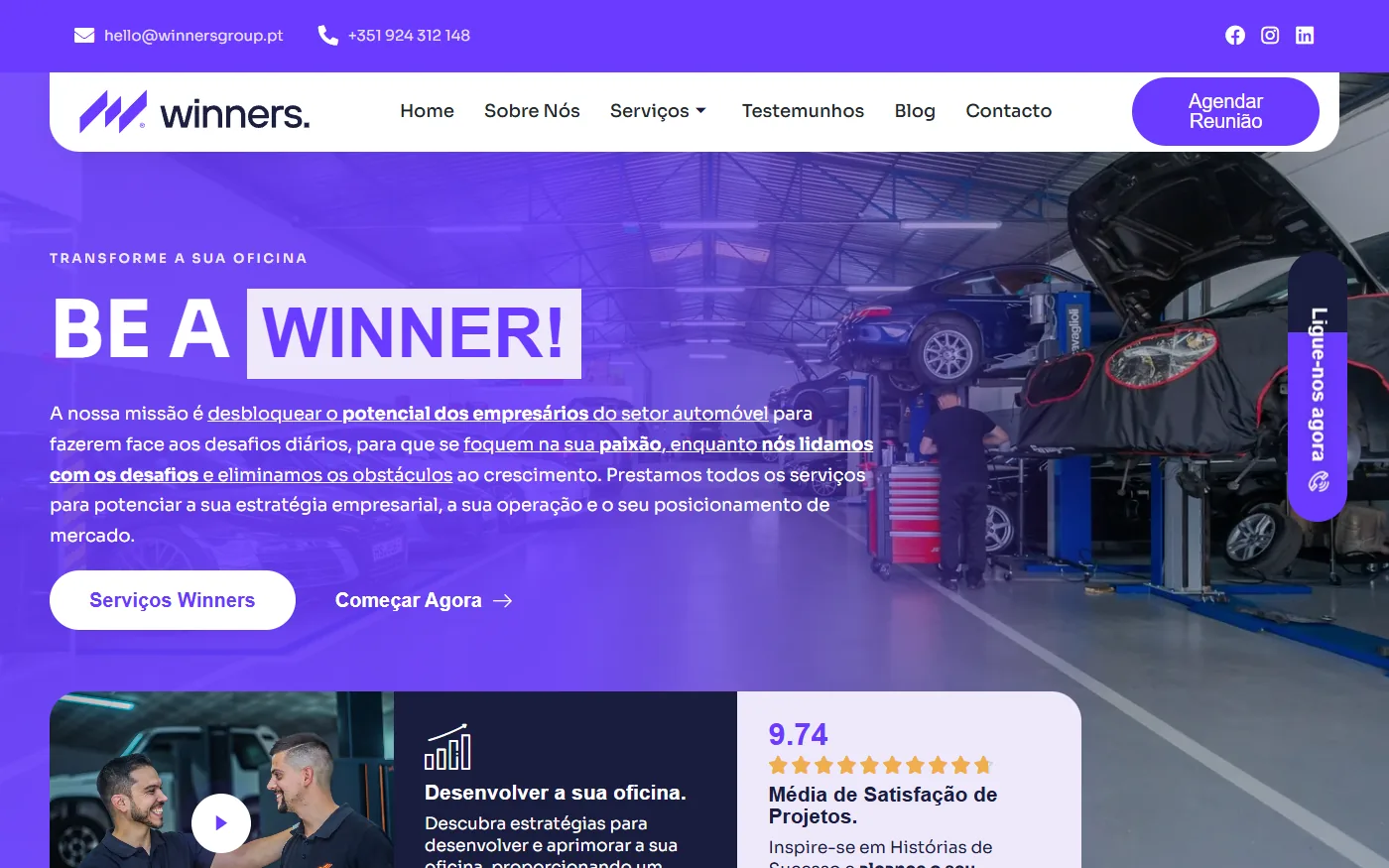 Página principal do site de Winners