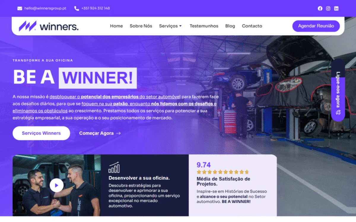 Página principal do site de Winners